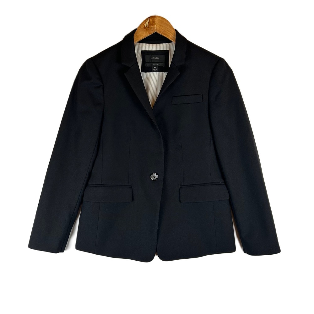 J.Crew Regent Blazer Black Wool‎ Blend Single Button Jacket Womens 4P Preppy